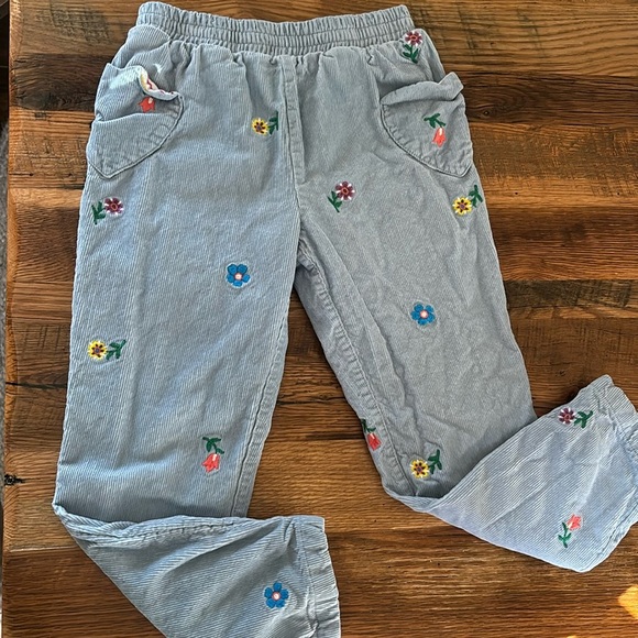 Mini Boden Other - Mini Boden Light blue corduroy pants with heart pockets and embroidered flowers